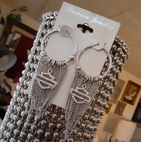 HARLEY DAVIDSON Silver Chain Hoop Earrings - Picture 2 of 3